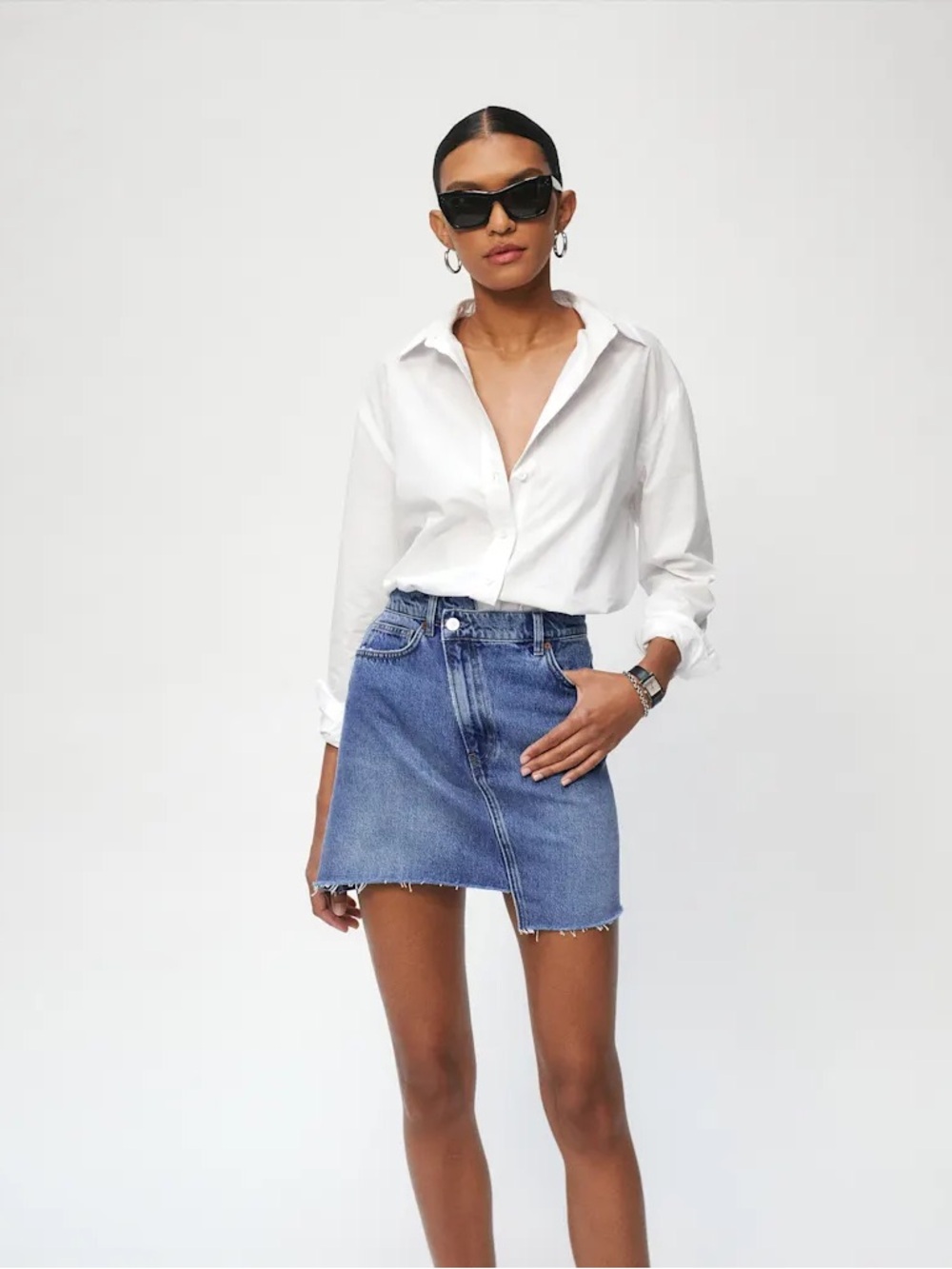 Reformation Ellie Asymmetric Denim Mini Skirt Size 24